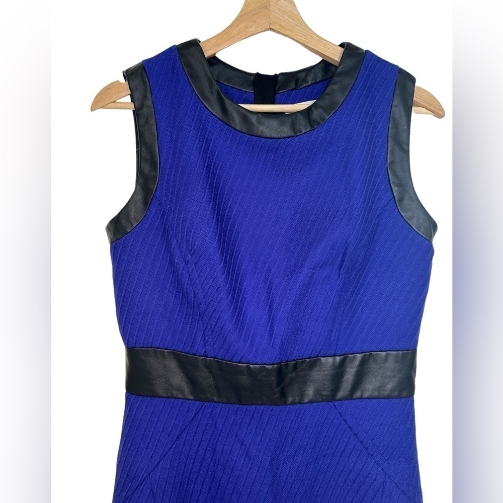 Milly of New York Indigo 100% Wool Dress with Faux Leather Detail - Picture 2 of 4
